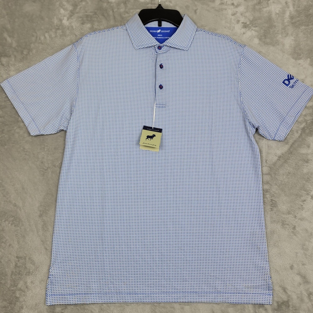 Horn Legend Golf Polo Shirt Mens S Blue Small Check Bamboo Charcoal Performance